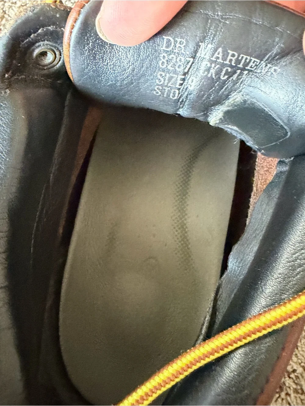 Dr. Martens Brown Leather Work Boots with Yellow Laces